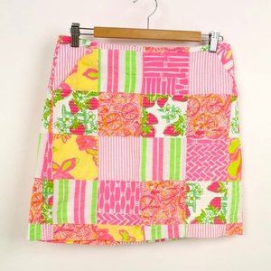 Lilly Pulitzer Pink and Green Patchwork Mini Skirt